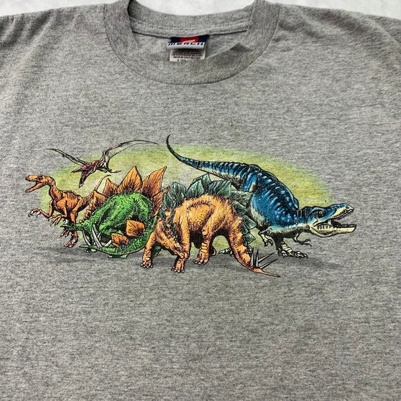 VTG Merch Kids Boys Large Grey Dinosaur TRex Tee Dino TShirt - Picture 7 of 7